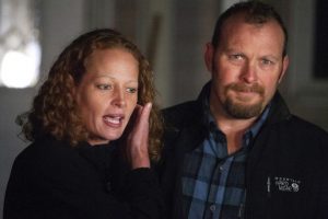 Kaci Hickox with boyfriend Ted Wilbur, outside their home in Maine