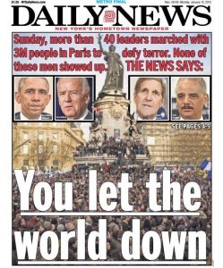 The front page of the New York Daily News, January 12, 2015 