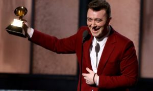 Sam Smith accepts one of his 4 Grammys