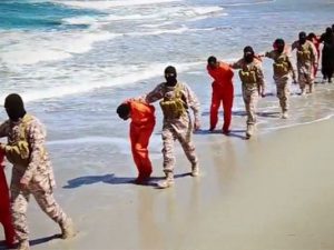 A still from the video purportedly showing ISIS executing Christians from Ethiopia  (photo: AP)