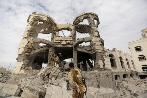 Home of a Houthi leader, bombed by Saudi airstrikes