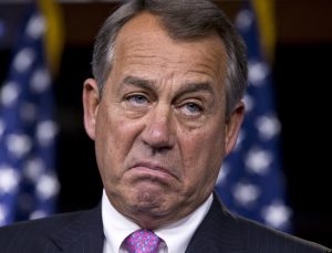 In this Feb. 28, 2013, photo, House Speaker John Boehner of Ohio pauses while meeting with reporters during a news conference on Capitol Hill in Washington, to answer questions about the impending automatic spending cuts that take effect March 1.  (AP Photo/J. Scott Applewhite)