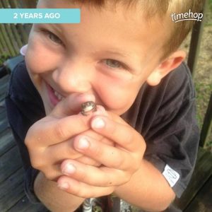 My boy with a baby toad he caught 2.5 years ago. 