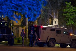 SAN BERNARDINO, CA - DECEMBER 2:  Officers prepare to raid the home of one or more suspects of a mass shooting at the Inland Regional Center by multiple gunmen on December 2, 2015 near San Bernardino, California.  Police continue to investigate the shooting that left at least 14 people dead and another 17 injured.  (Photo by David McNew/Getty Images)