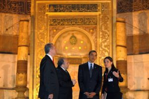 Mr. Obama at the Blue Mosque in Istanbul, Turkey with Prime Minister Erdogan