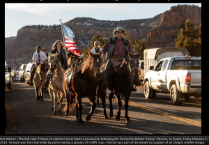 A horse without his rider lead the procession for the funeral of LaVoy Finicum