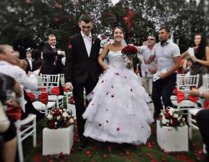 Russian hero Alexander Prokhorenko and his bride on their wedding day.