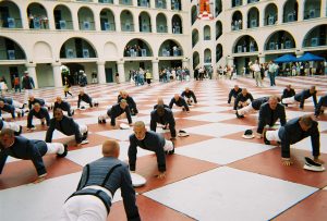 Citadel cadets "push" after being accepted into the Corps of Cadets.