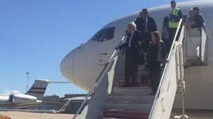 Bernie Sanders disembarks from a chartered 727 in Rome