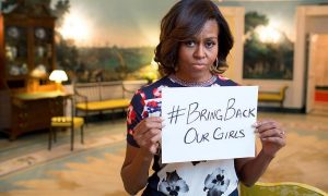 Michelle Obama  uses Twitter to get back the kidnapped girls.