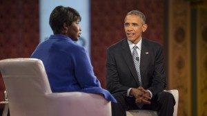 Journalist Gwen Ifill and President Barack Obama on the PBS NewsHour