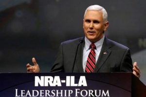 Indiana Governor Mike Pence addresses members of the National Rifle Association during their NRA-ILA Leadership Forum at their annual meeting in Louisville, Kentucky, May 20, 2016. REUTERS/John Sommers II