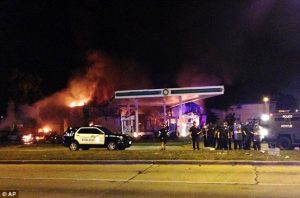 BP Gas Station on fire in Milwaukee. credit Associated Press