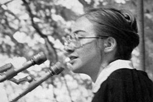Hillary Rodham speaks at Wellesley College in 1969.