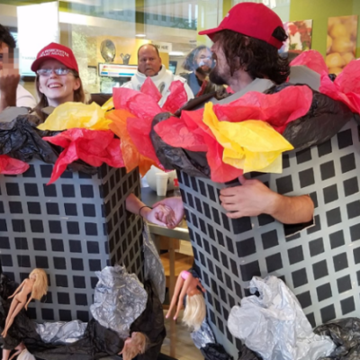 Abominable: Two Cosplay Cretins Dress Up as Burning Twin Towers with Jumpers. [VIDEO]