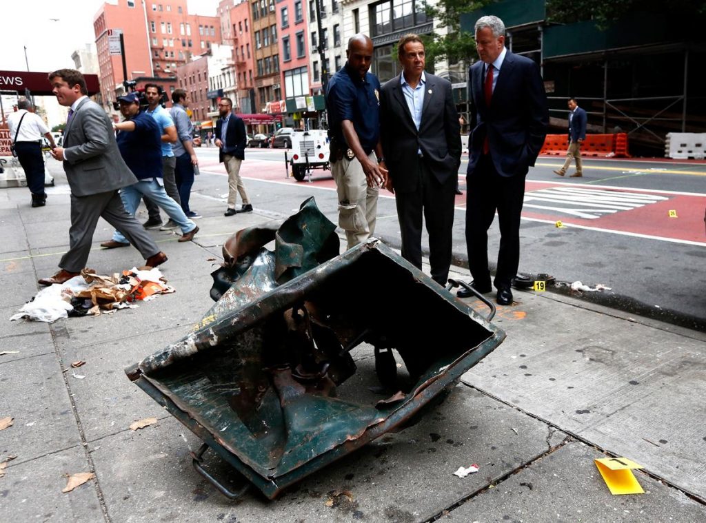 Mayor de Blasio and Governor Cuomo survey the area on Sunday morning (photo: Justin Lane/pool/EPA)