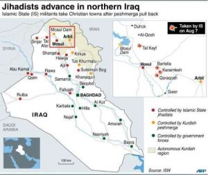 This map shows the location of multiple villages taken by ISIS including Tal Kayf