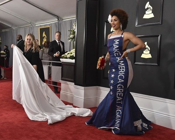 #Grammys: Singer Joy Villa Wears ‘Make America Great Trump’ Dress, Liberals Freak! [VIDEO]