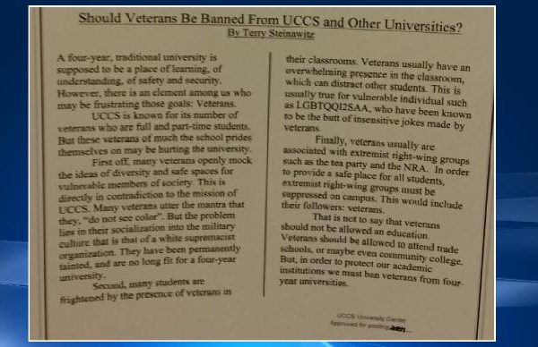 Social Justice Newsletter Says Veterans Should Be Banned From Four-Year Universities