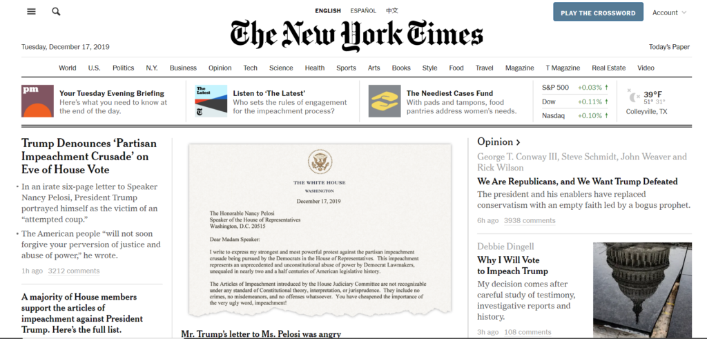 NYT home page Trump history